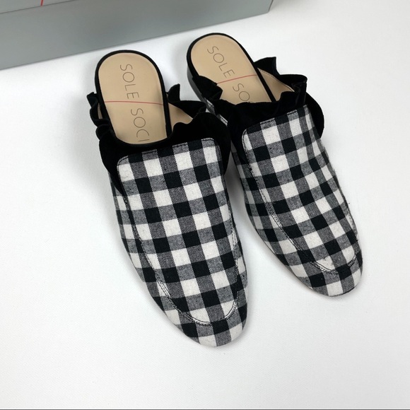 Sole Society Mules Black White Gingham 7.5 NEW - Picture 3 of 7